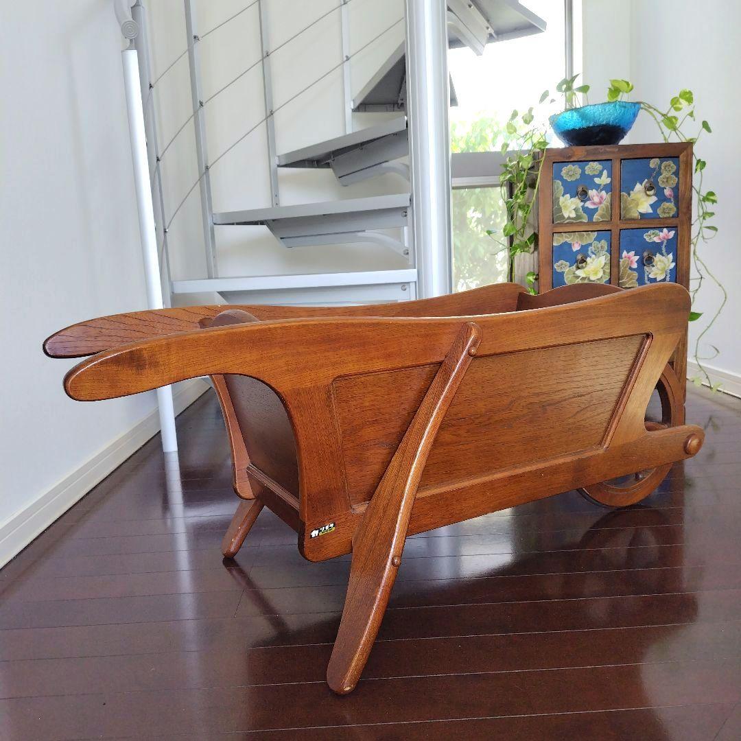 【レア】オールドカリモク レトロ 天然木 手押し車 一輪車 大型