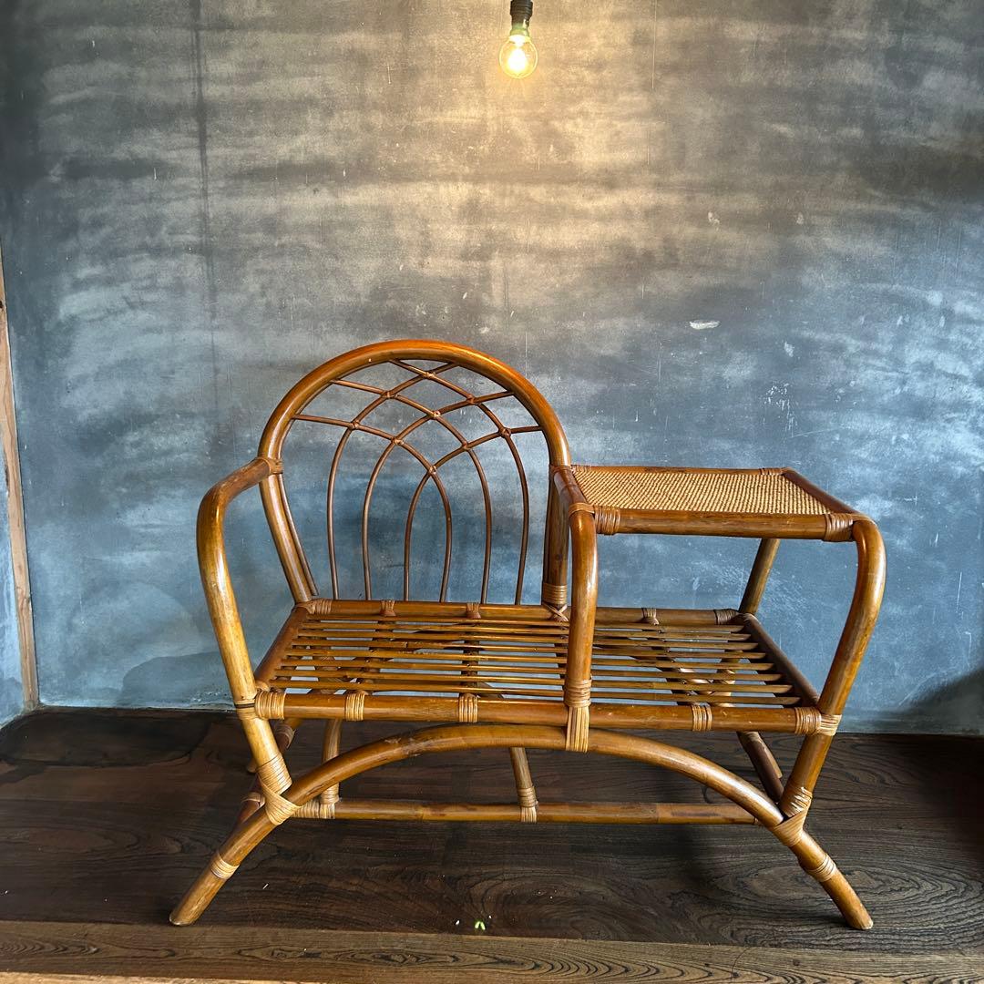 ★まとめてご購入用★ ラタン　サイドテーブル付き　テレフォンベンチ　 ランプ