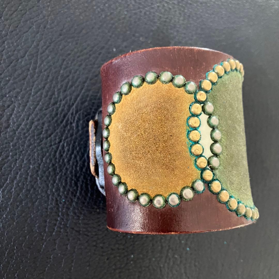 WOLF'SHEAD ウルフズヘッド 70mmサークルスタッズ ブレスレット 茶