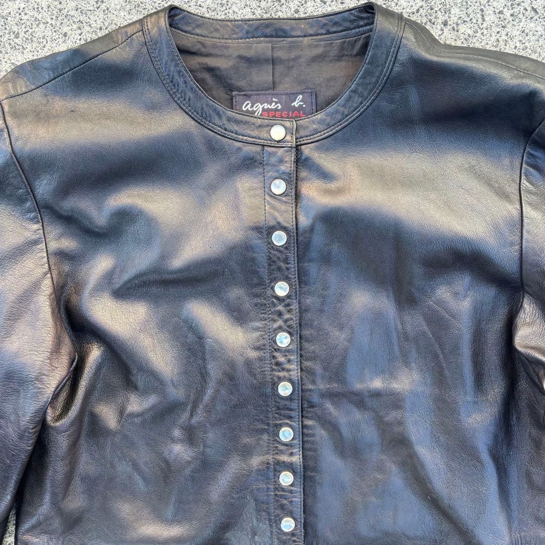 agnes b. SPECIAL レザーカーディガン ノーカラーレザージャケット