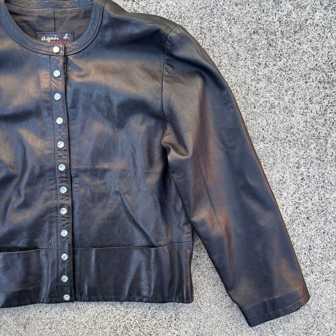 agnes b. SPECIAL レザーカーディガン ノーカラーレザージャケット