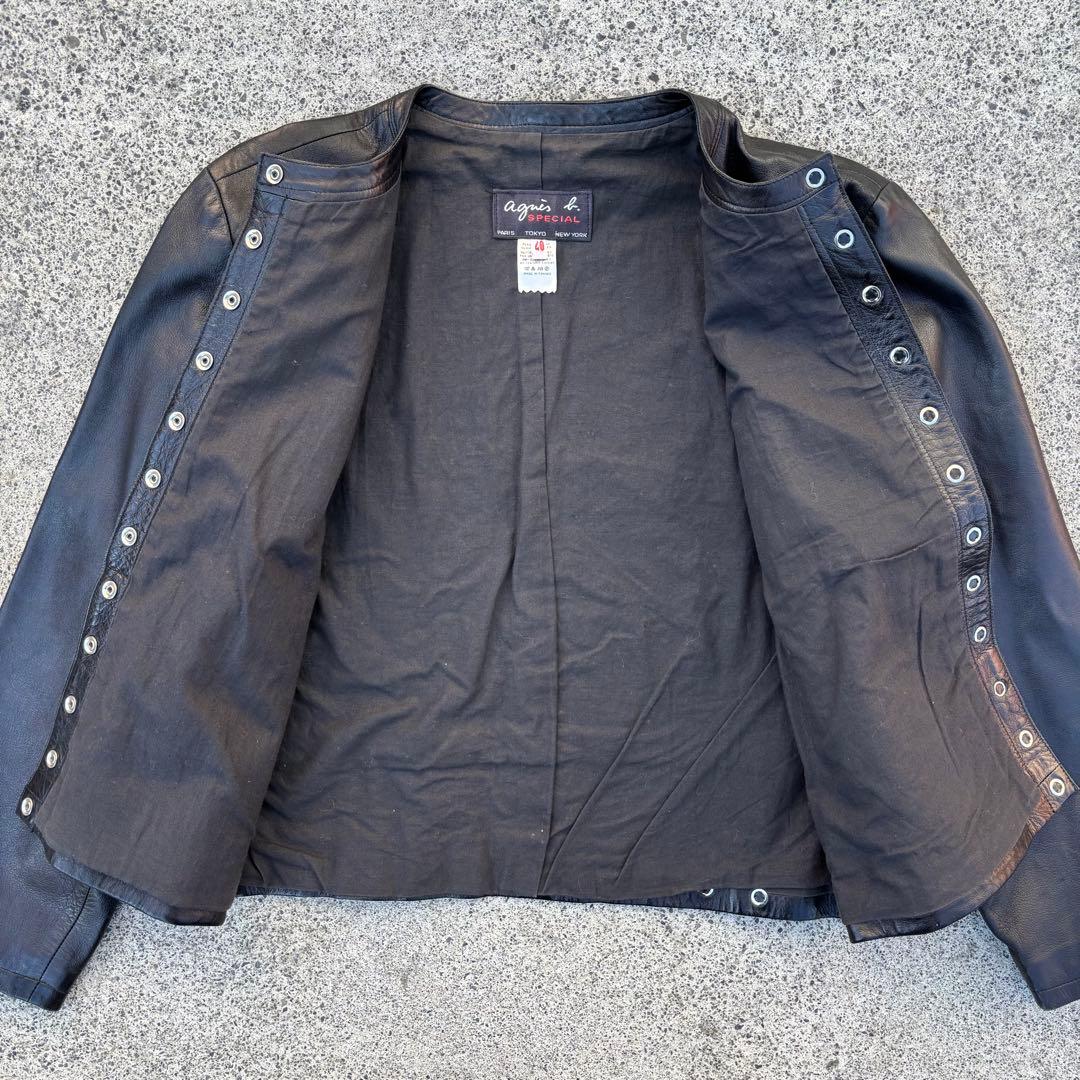 agnes b. SPECIAL レザーカーディガン ノーカラーレザージャケット