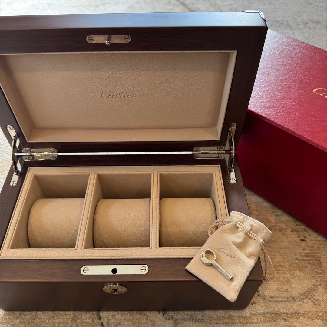 新品未使用 Cartier ウッドウォッチケース 3本収納　鍵付き