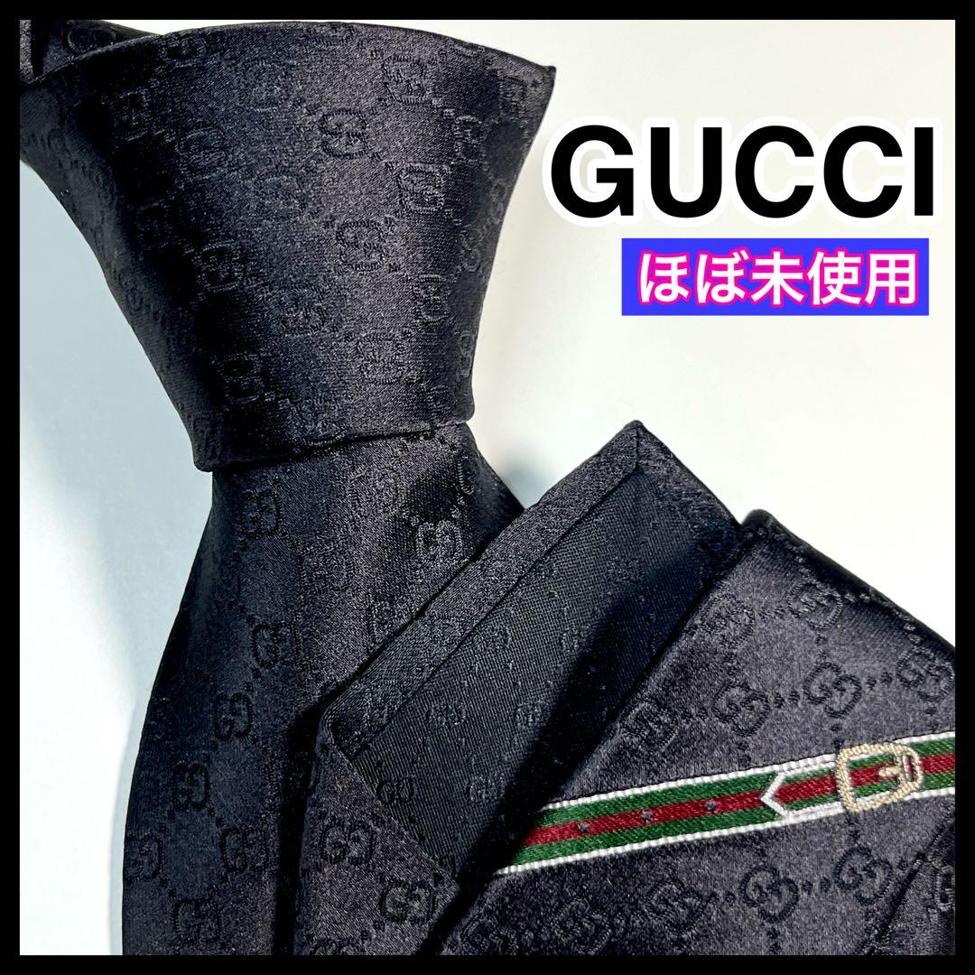 名作✨極美品✨GUCCI ネクタイ 艶あり　GG柄 シェリーライン　ベルト柄