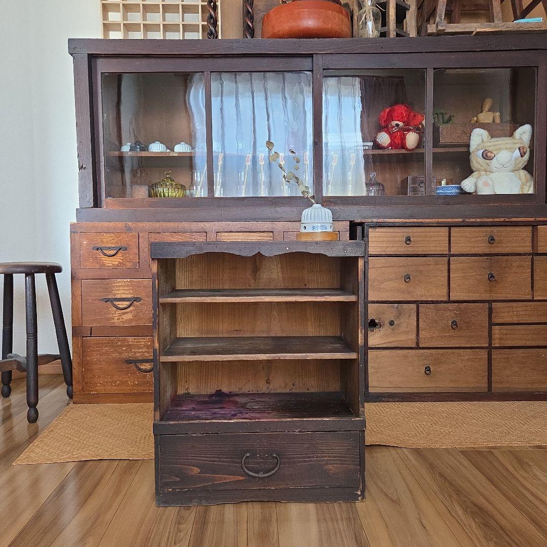 アンティーク チェスト ドロワー 棚 オープンラック 引き出し 無垢 古家具