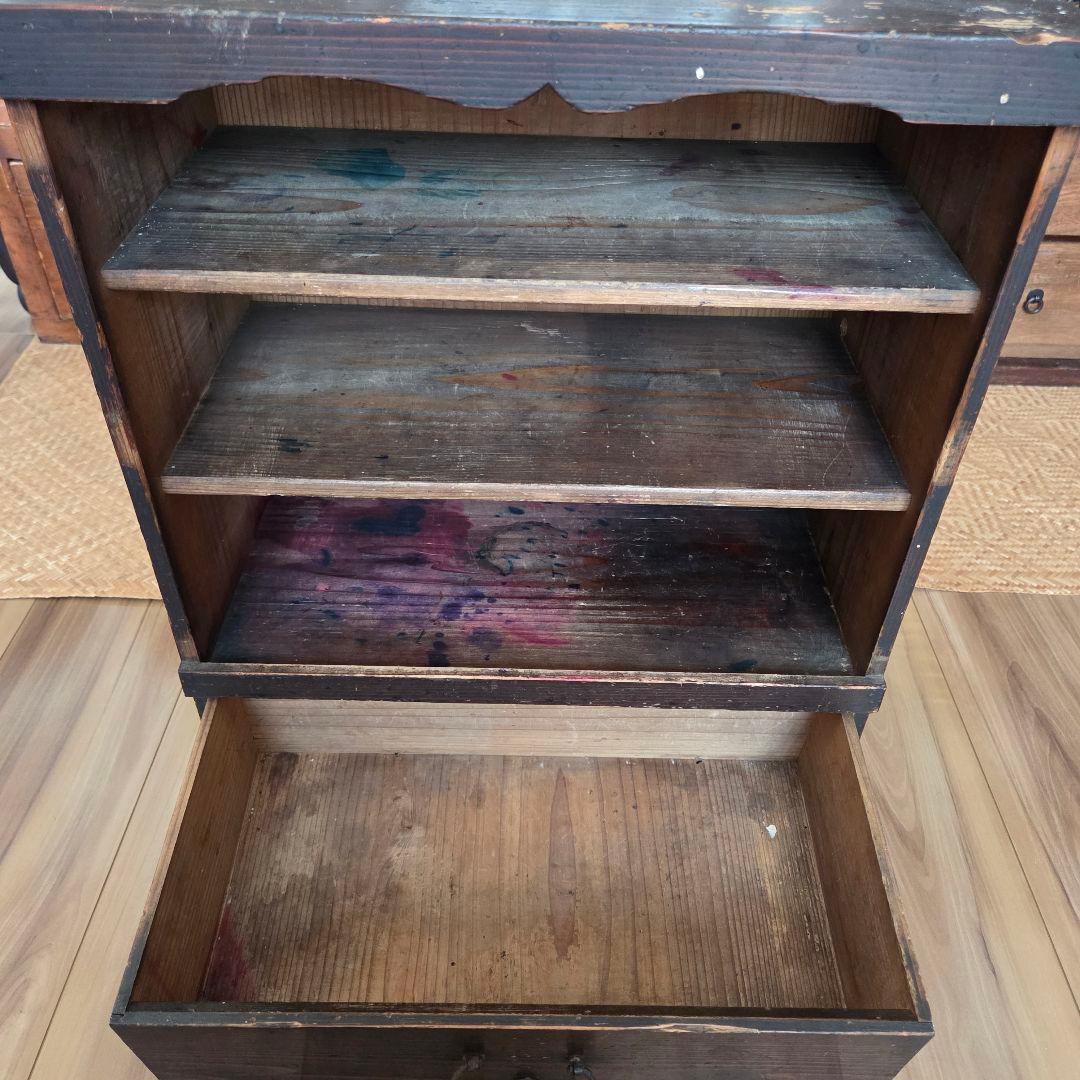 アンティーク チェスト ドロワー 棚 オープンラック 引き出し 無垢 古家具