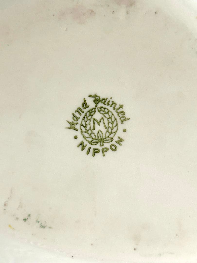 オールドノリタケ　大皿　ハンドル付き　手書き色絵　金彩金盛