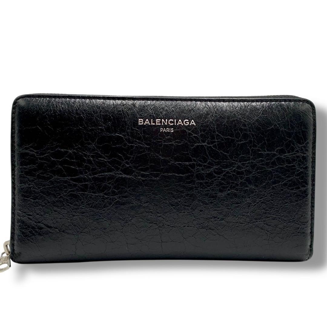 美品✨バレンシアガ 長財布 ラウンドファスナー エッセンシャル レザー ブラック