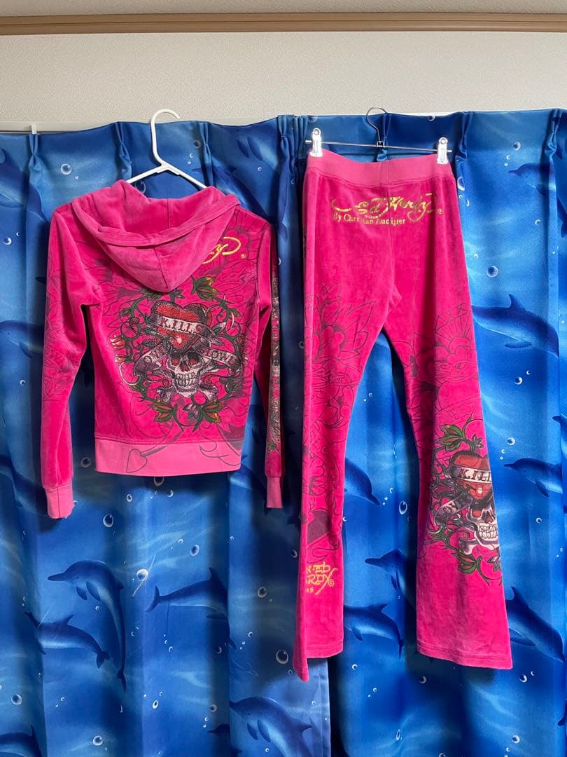 エドハーディー セットアップルームウエア ピンク パーカー