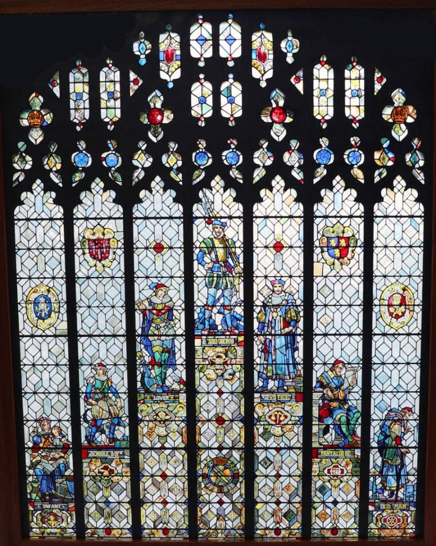 お気に召すまま 男性の七つの時代 ヴィンテージ ステンドグラス 特大サイズ