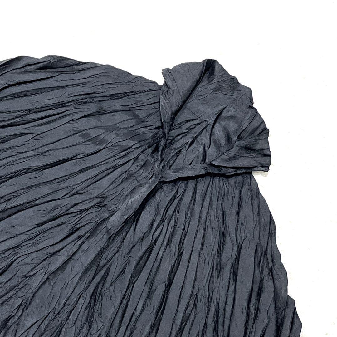 【シワ加工 L相当】プリーツプリーズ シワプリーツハイネックカットソー ブラック