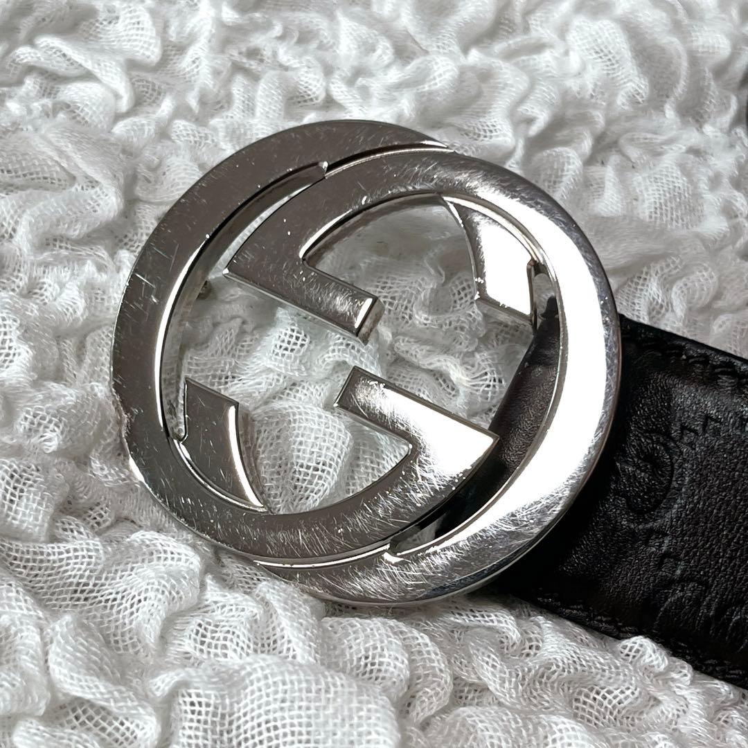 美品　グッチ　シマ　インターロッキングG　ベルト　114984　95/38 茶