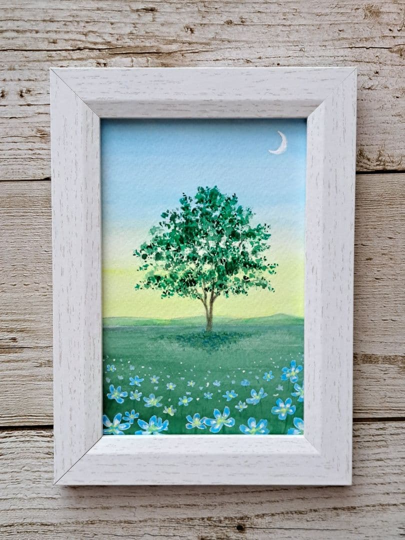 【すず☆らん】1本の木に願いをこめて☆アクリル画　ハガキサイズ　#68