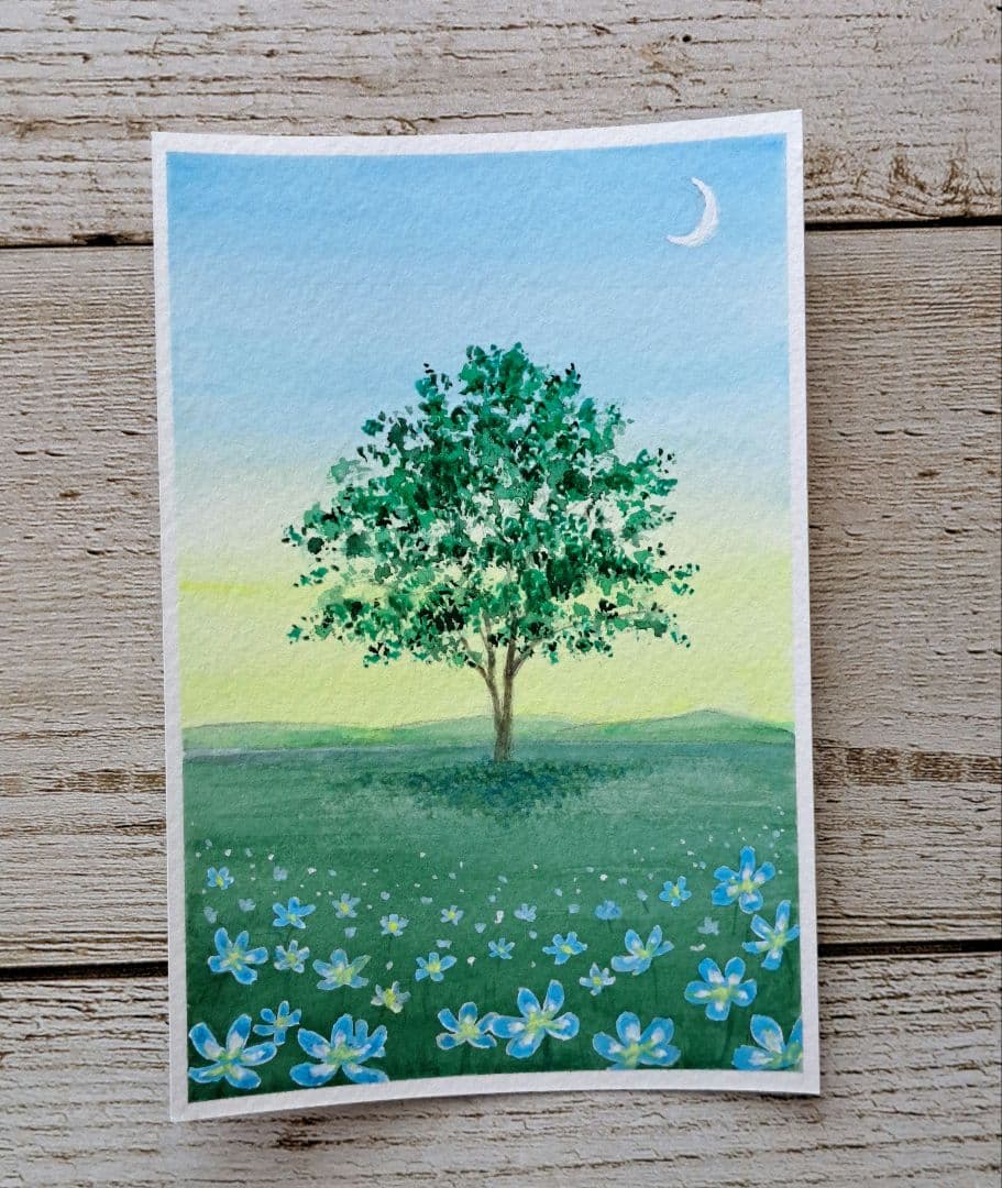 【すず☆らん】1本の木に願いをこめて☆アクリル画　ハガキサイズ　#68