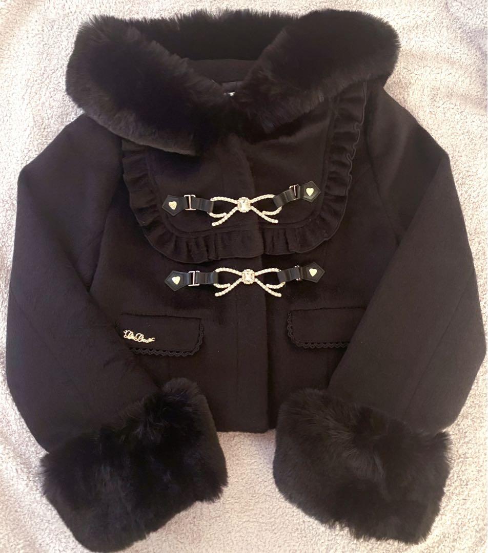 LIZLISA ビジューリボンショートフードコート ブラック