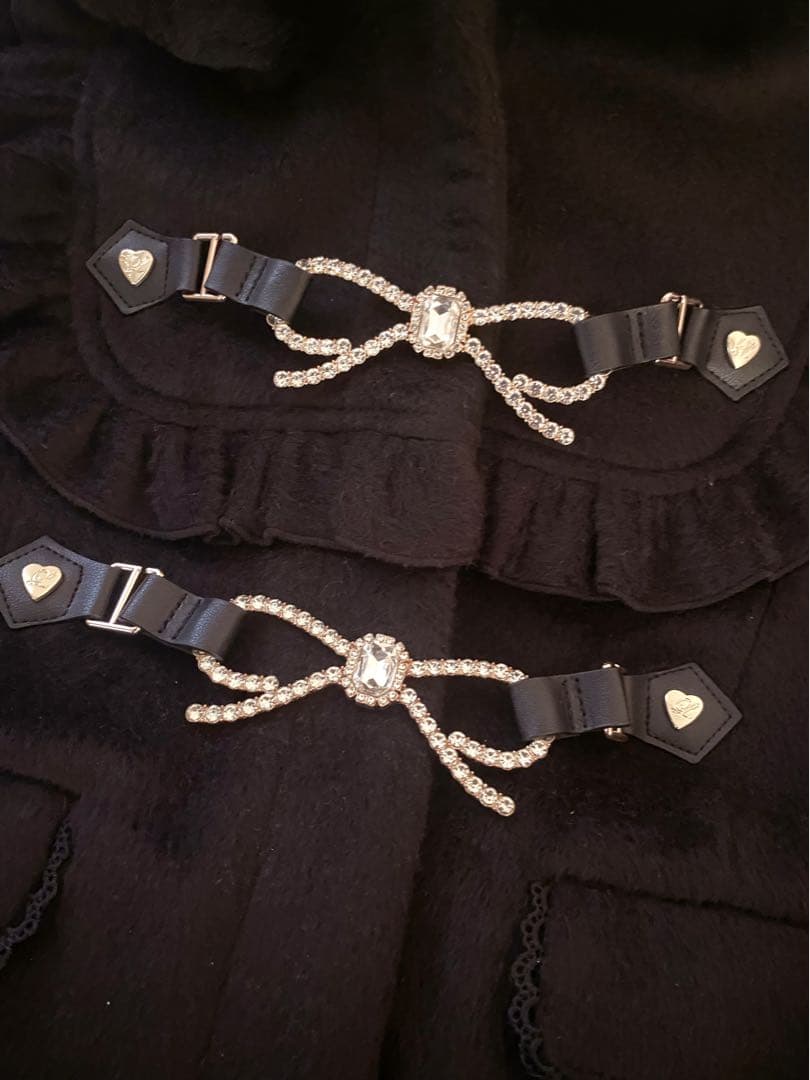 LIZLISA ビジューリボンショートフードコート ブラック