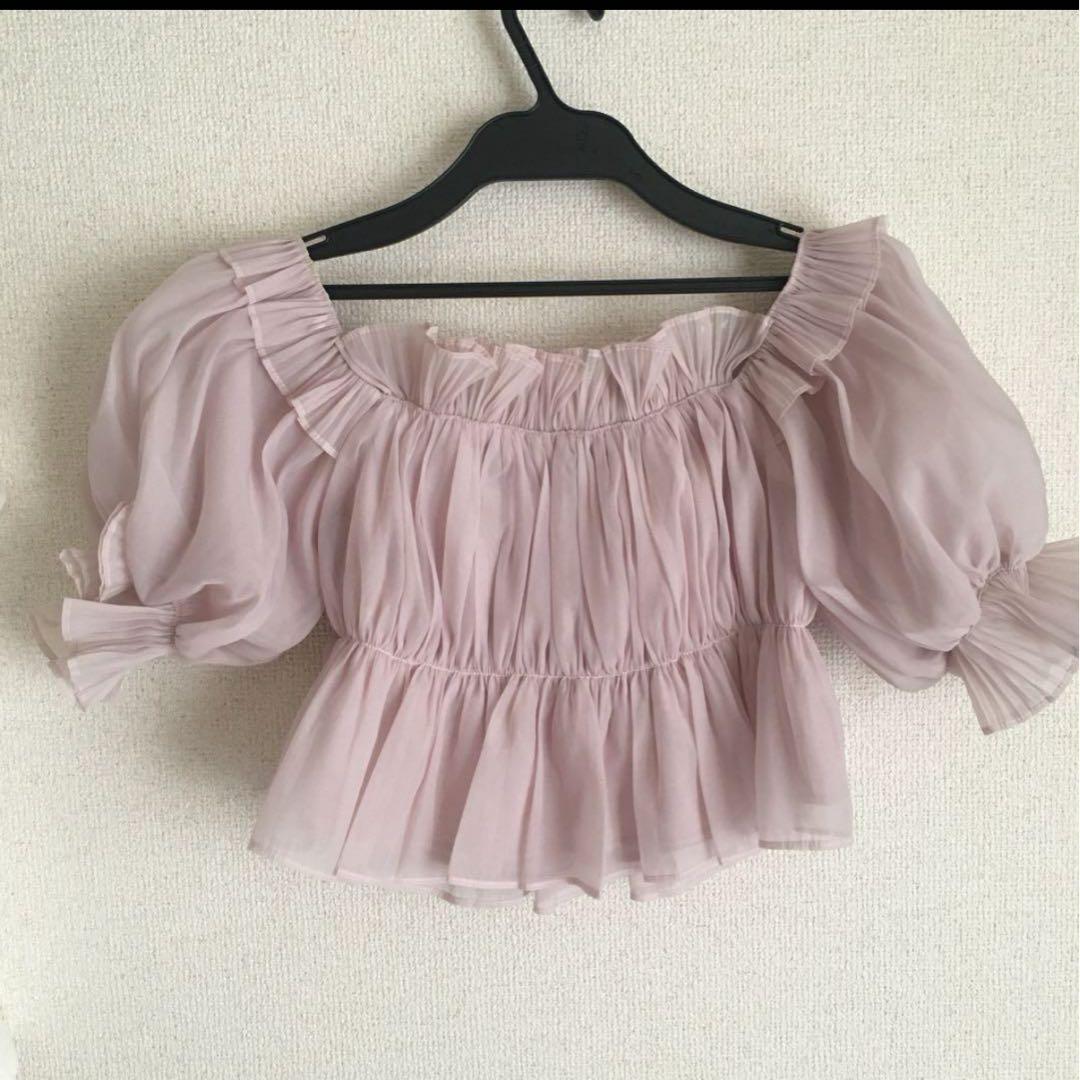 snidel ボリュームギャザーフリルオフショルブラウス ピンク