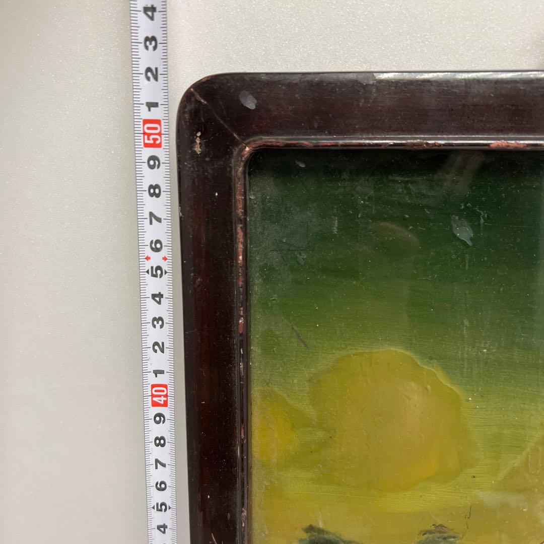 中国古玩　中国人物馬図　ガラス絵　金具込縦56㎝　東Y8-0205☆2F