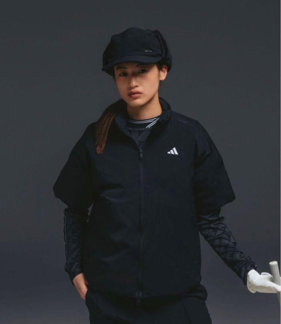 新品XL アディダスゴルフ　撥水 ハイネック フルジップ半袖ダウンジャケット