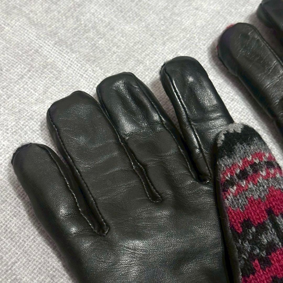MONCLER モンクレール 本革 ニット手袋 メンズ