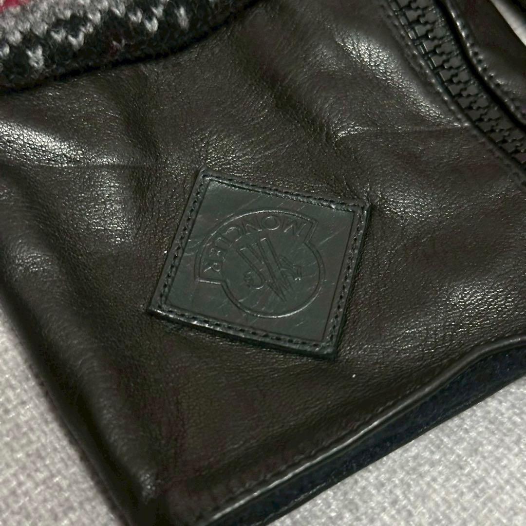 MONCLER モンクレール 本革 ニット手袋 メンズ