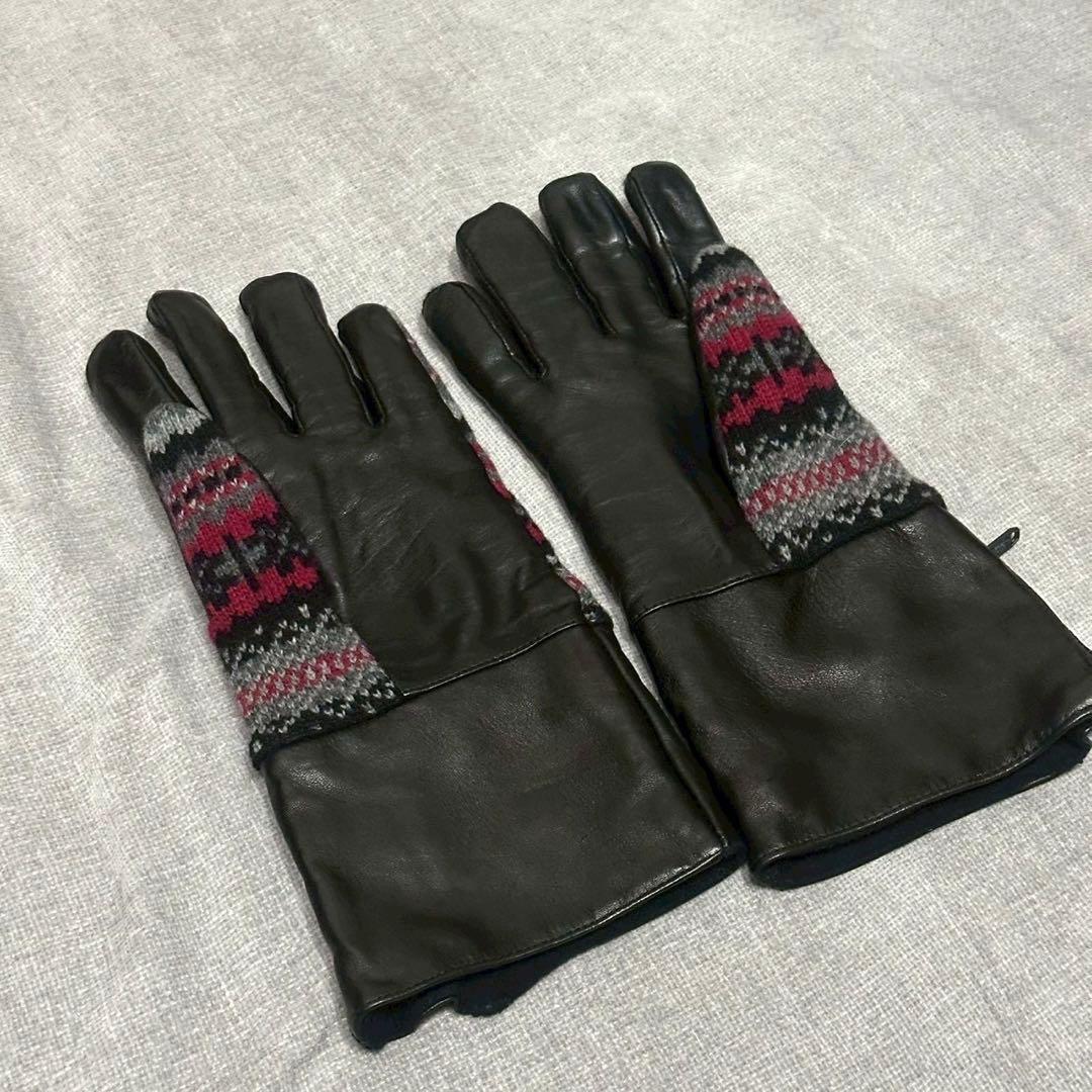 MONCLER モンクレール 本革 ニット手袋 メンズ