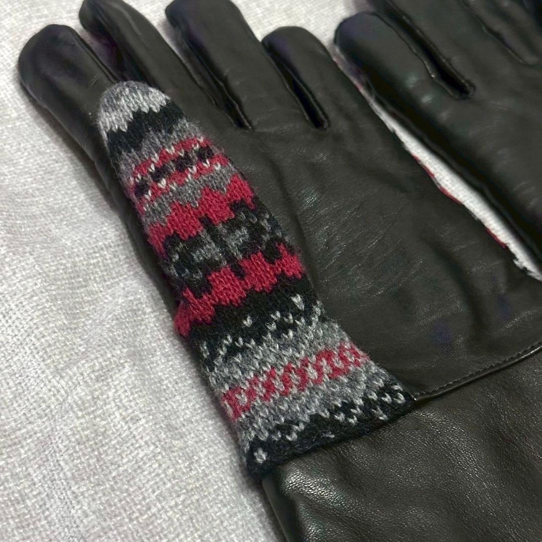 MONCLER モンクレール 本革 ニット手袋 メンズ