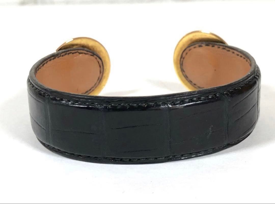 希少 HERMES エルメス バングル クロコダイル レザー ブラック