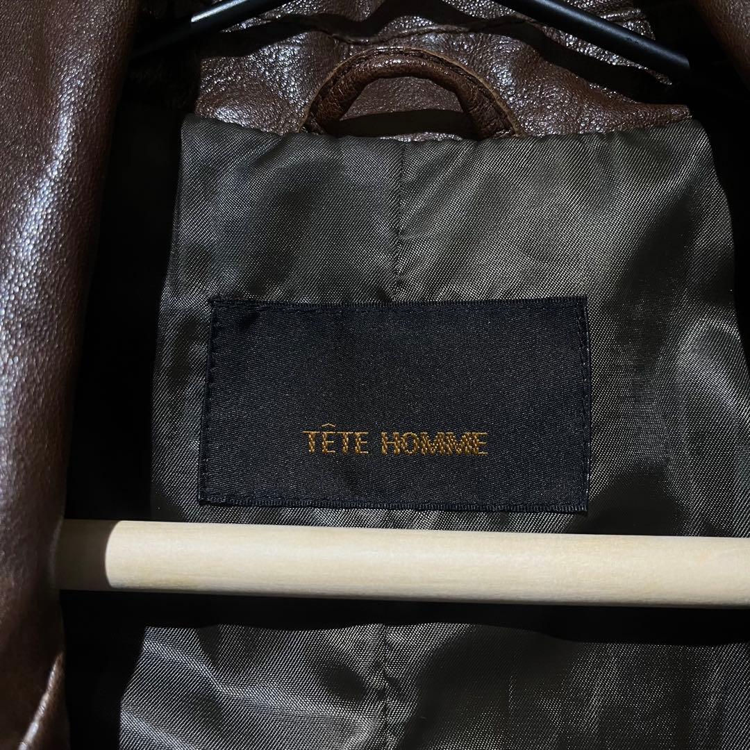 【美品】TETE HOMME レザージャケット ブラウン 6(M〜L)本革羊