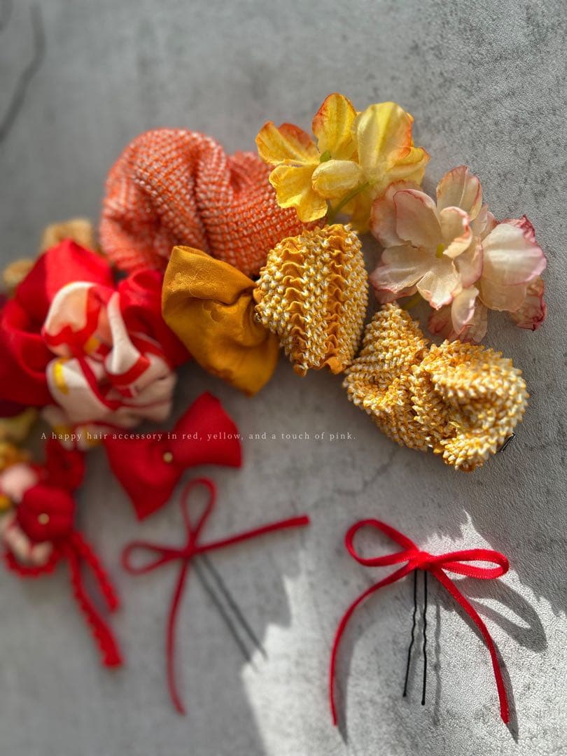 七五三　七五三髪飾り　ヘッドドレス　着物髪飾り可愛い黄色の髪飾り　036