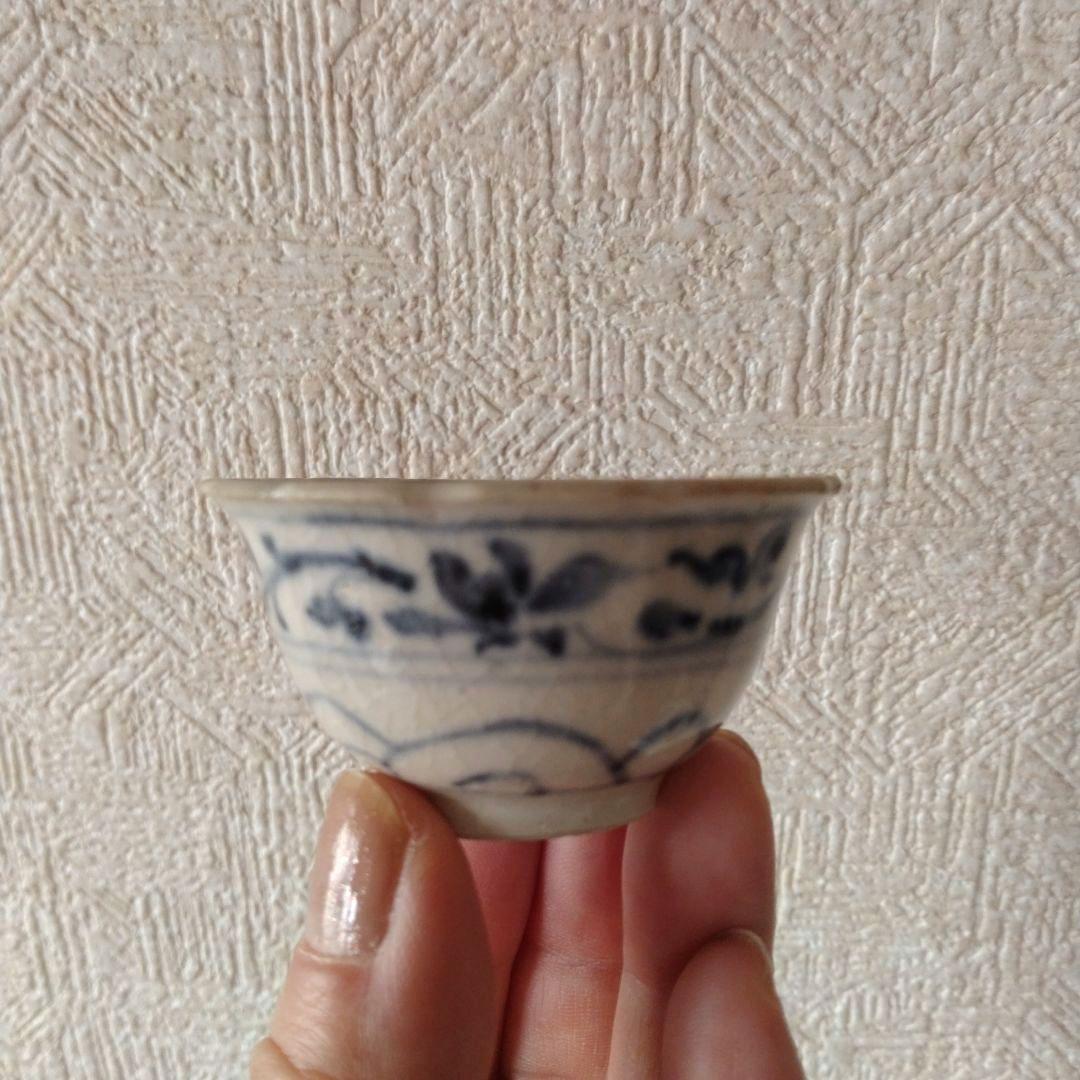 新渡古安南染付輪花福文茶碗東南アジア中国古玩