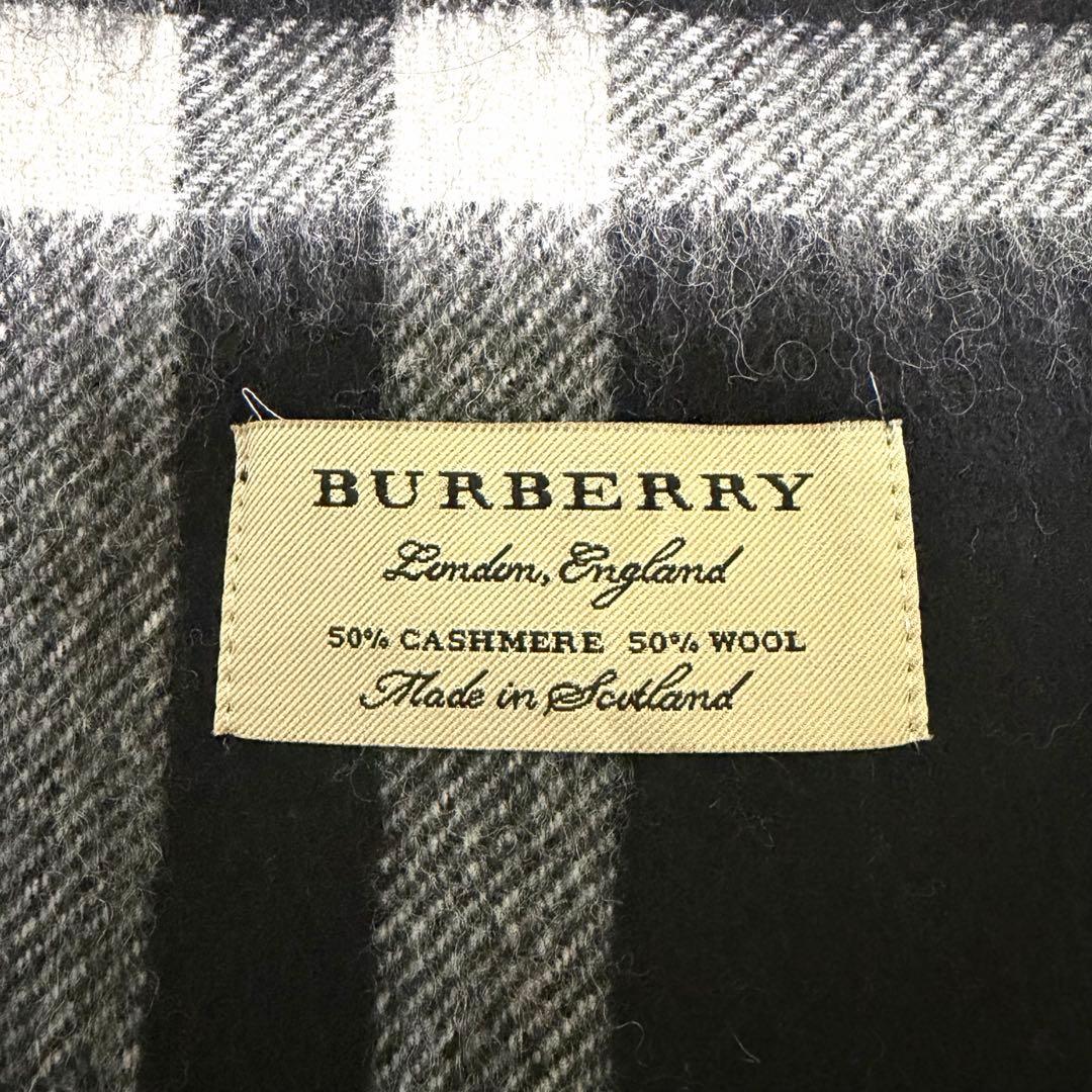 バーバリー　カシミヤ50% マフラー　ネイビー　赤　チェック