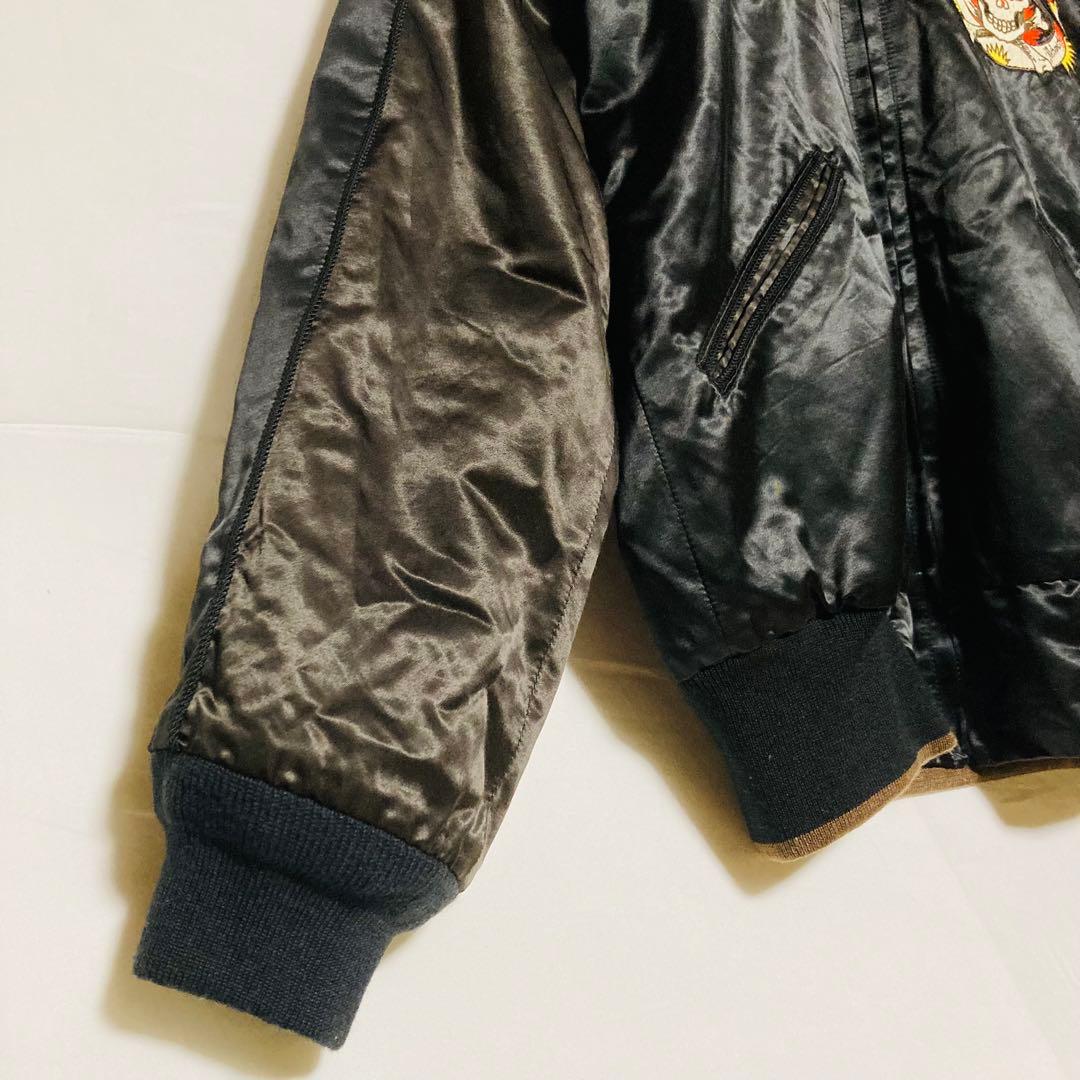 リバーシブル 刺繍 スカジャンSKULL JEANS スカル タトゥー M相当