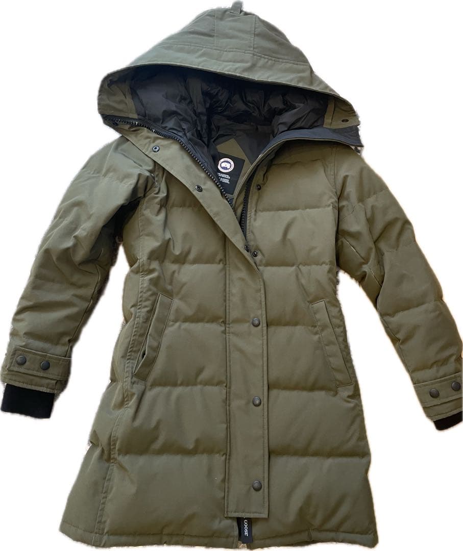 ★良品★カナダグースシェルバーンパーカ XS オリーブグリーンフード付きダウン