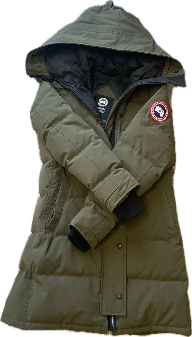 ★良品★カナダグースシェルバーンパーカ XS オリーブグリーンフード付きダウン