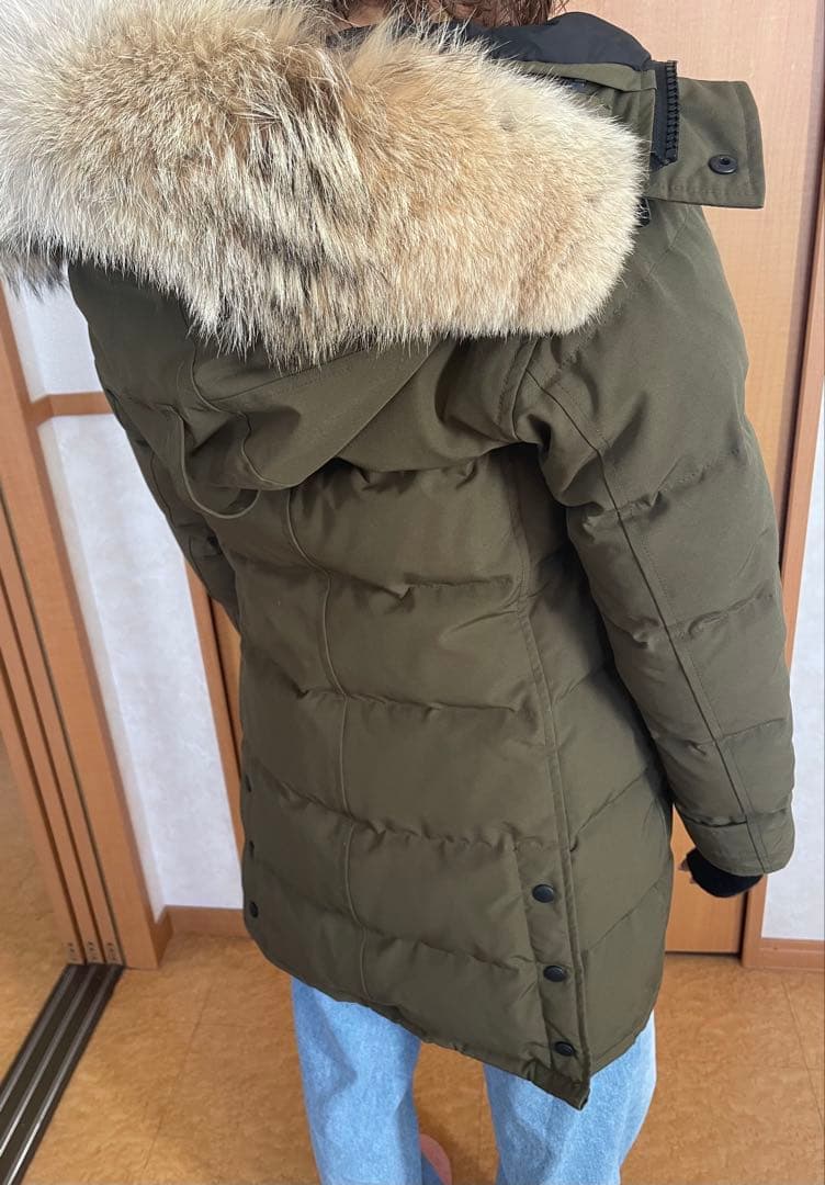 ★良品★カナダグースシェルバーンパーカ XS オリーブグリーンフード付きダウン