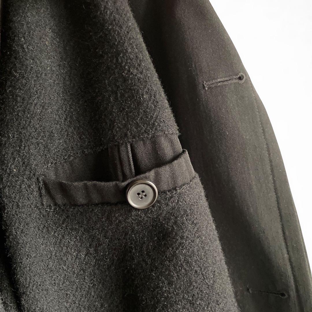 80s90s イタリア製 LANDI 一枚袖 ウールギャバハーフコート ブラック