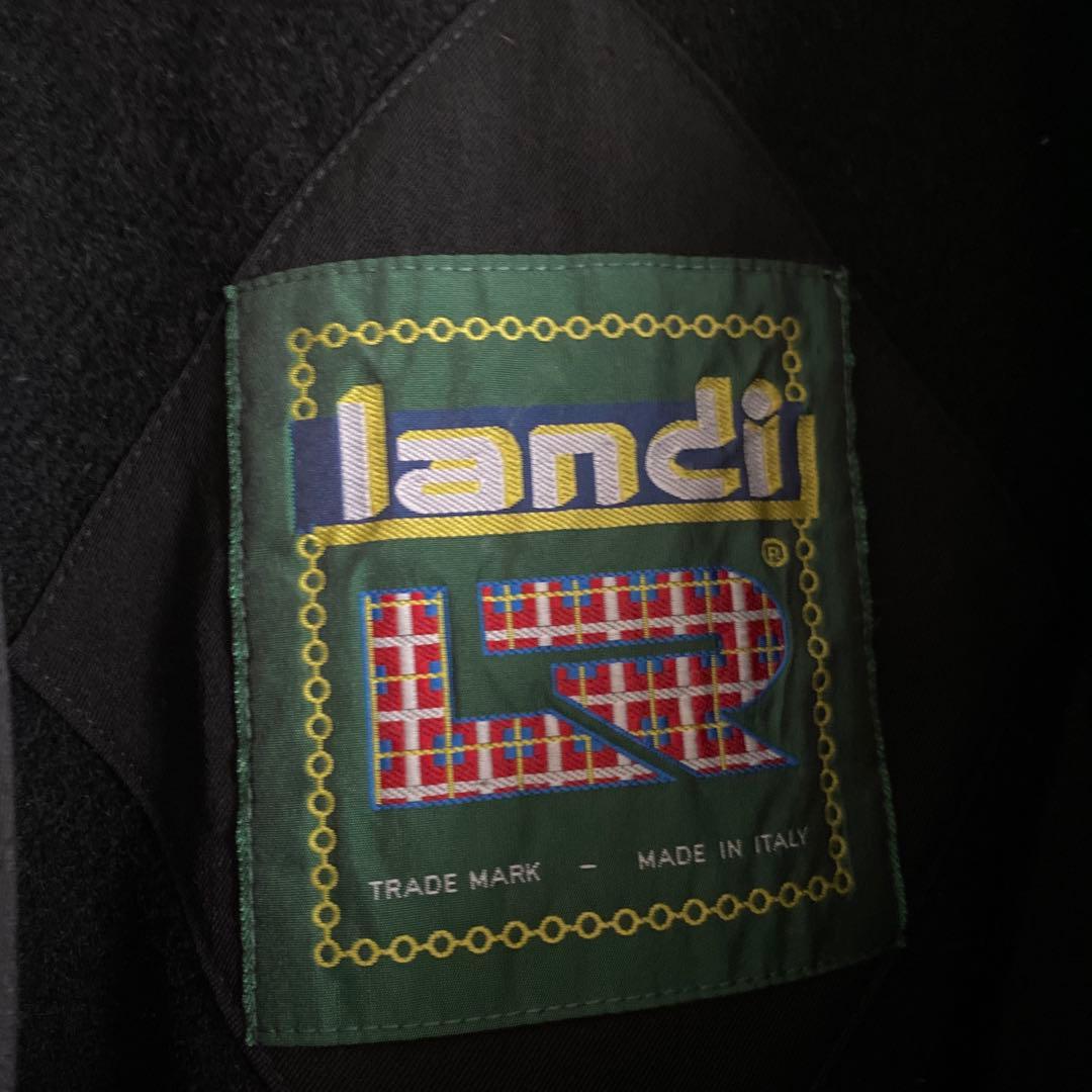80s90s イタリア製 LANDI 一枚袖 ウールギャバハーフコート ブラック