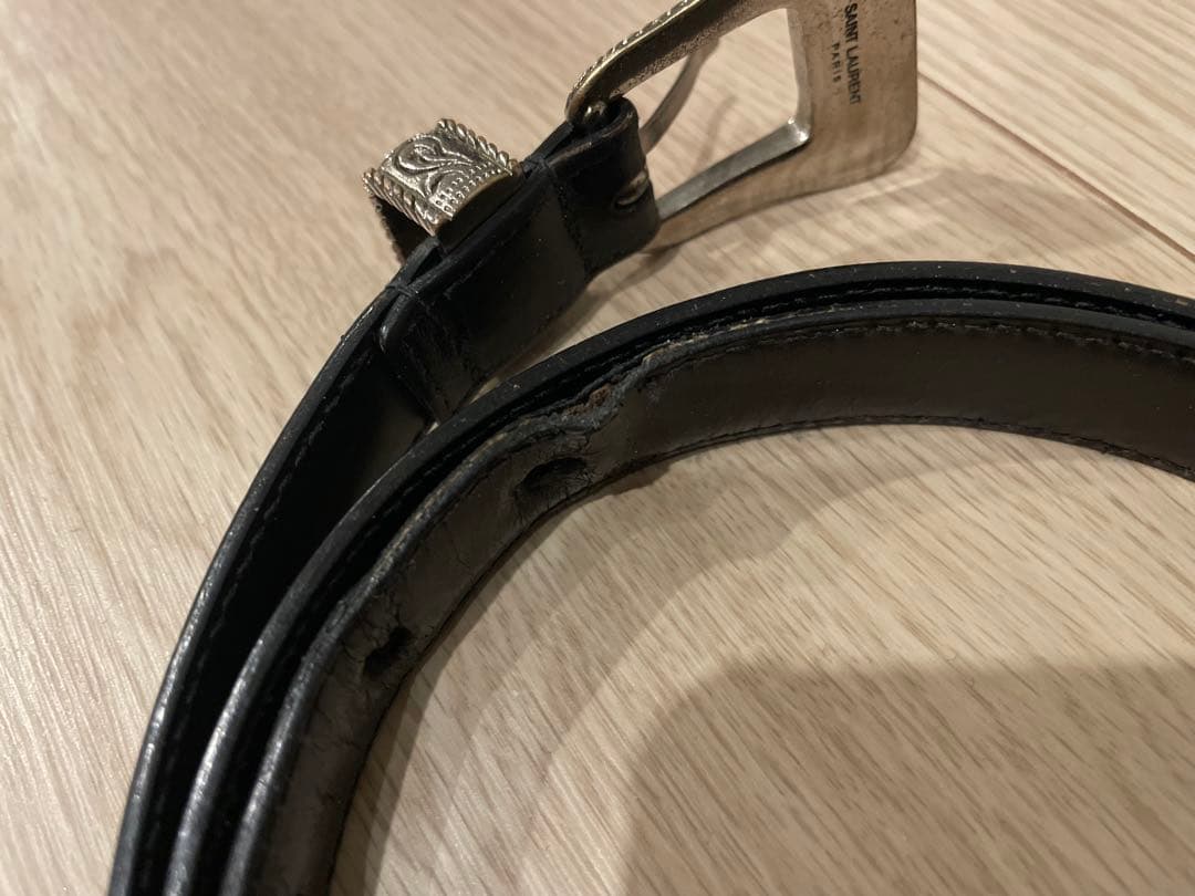 SAINT LAURENT PARISウエスタンレザーナローベルト　サイズ90