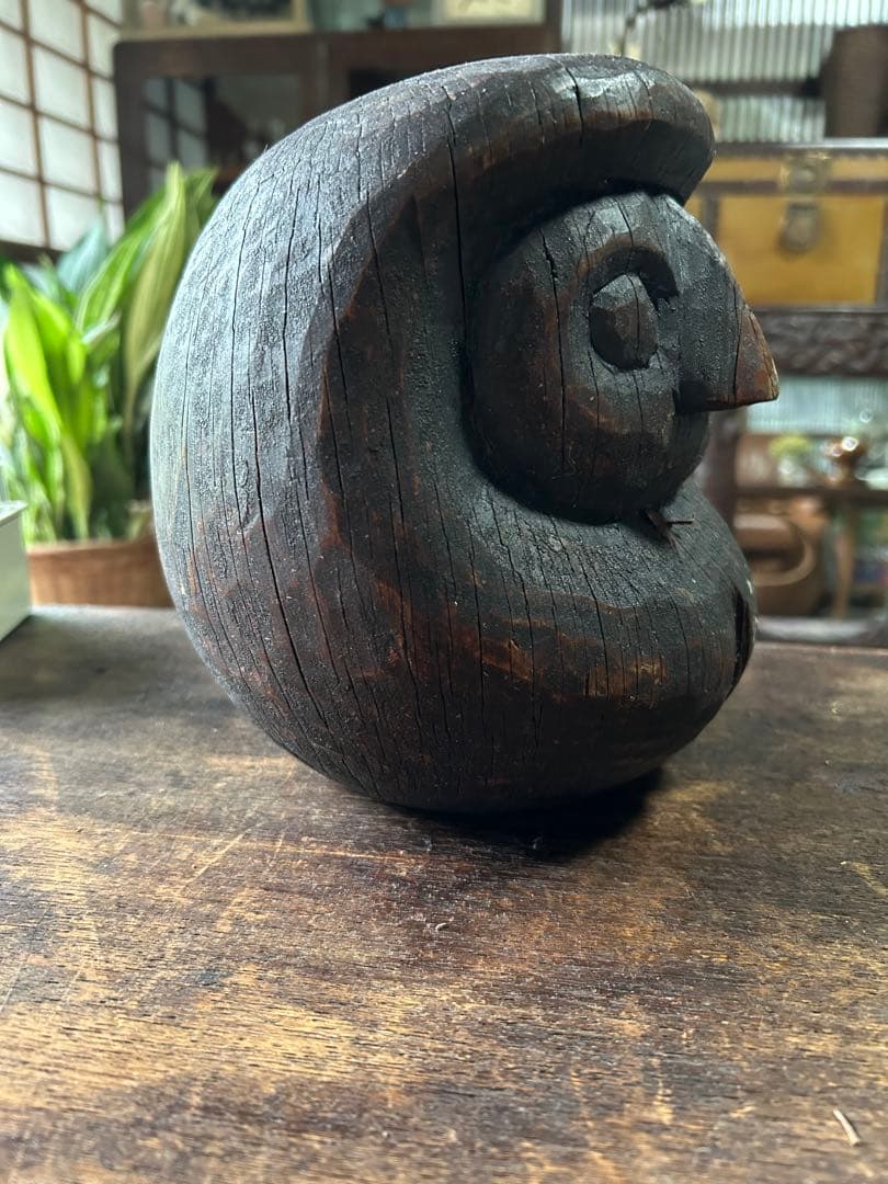 大正時代　希少な相州ダルマ木製20センチ 1920年代　張り子型 木製