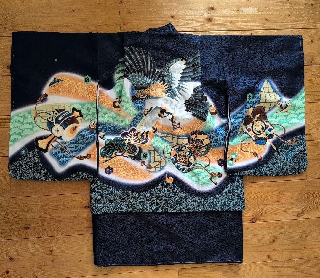 七五三　男の子　３歳　NAVY【羽織/着物/袴セット】