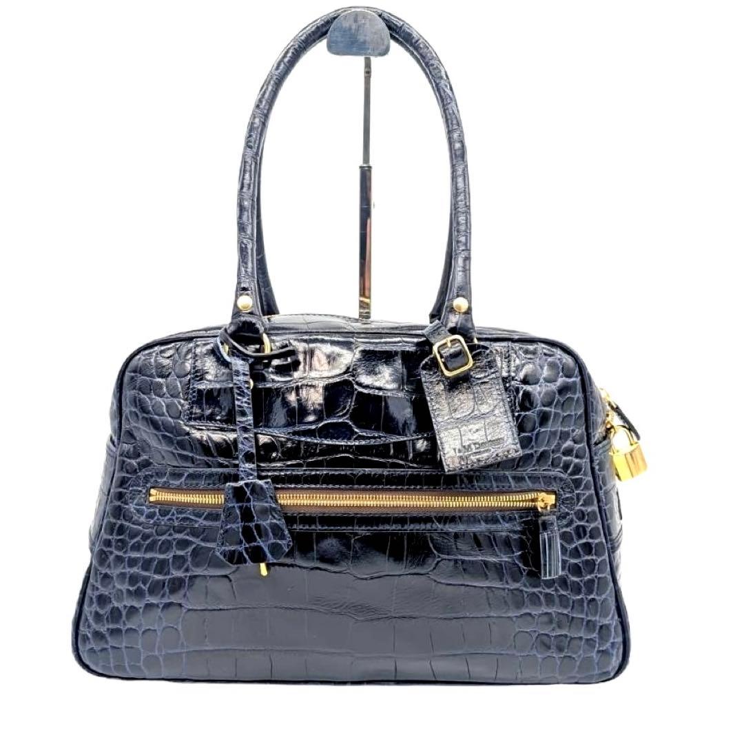 美品✨J&M DAVIDSON ヴィヴィ　ミニボストンバッグ　クロコ型押　カデナ