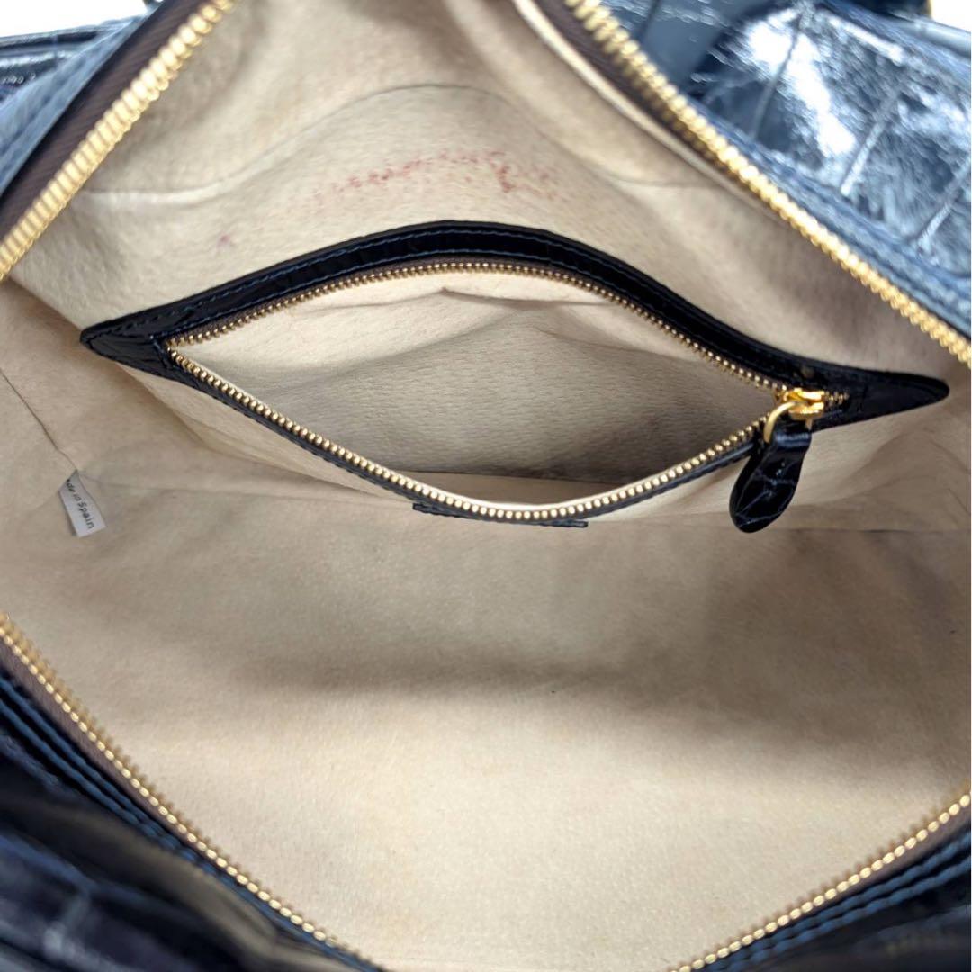 美品✨J&M DAVIDSON ヴィヴィ　ミニボストンバッグ　クロコ型押　カデナ