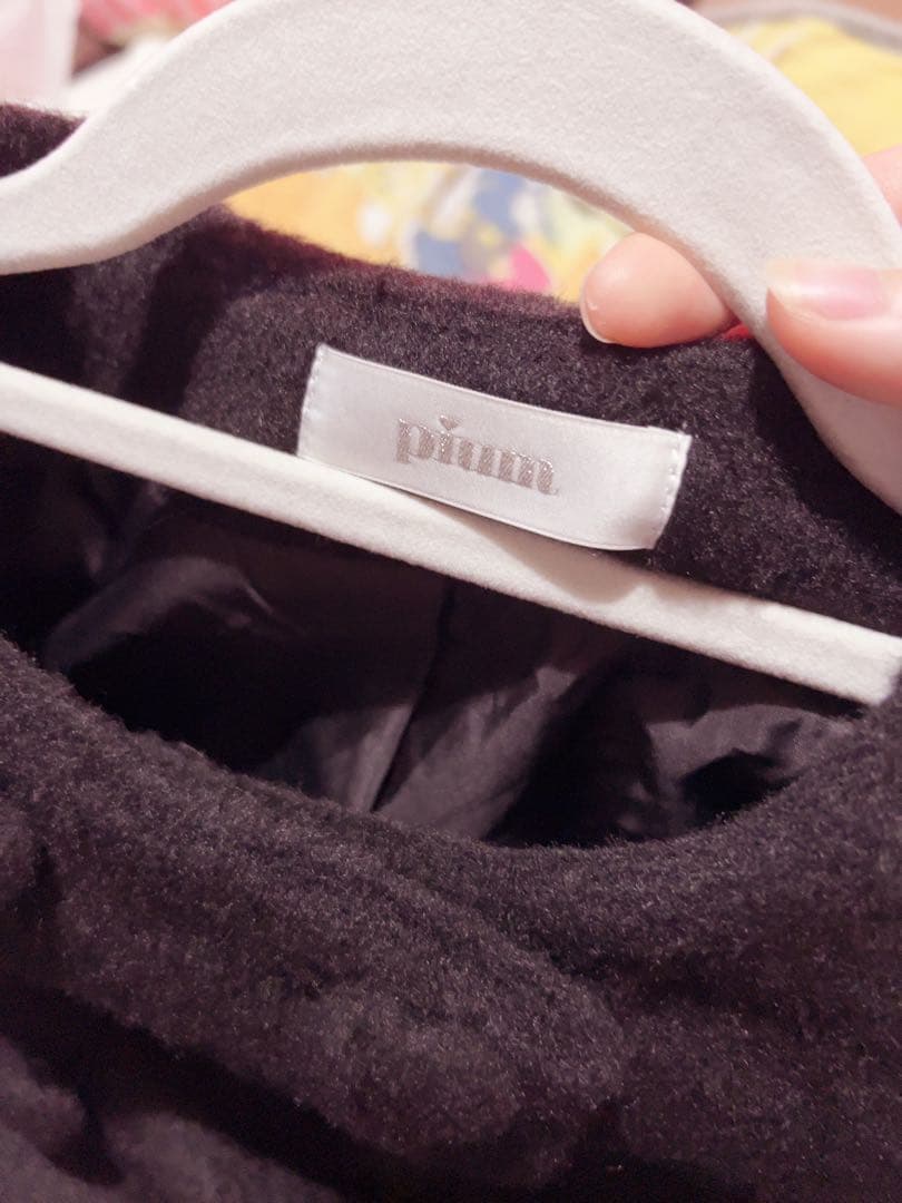 pium ハートボタンリボンベルトジャギーコート