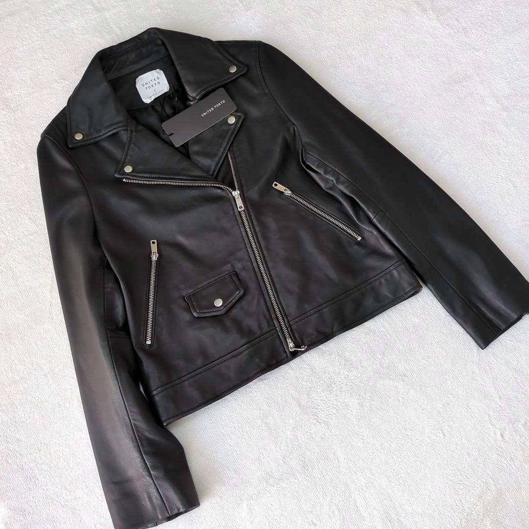 未使用タグ付 UNITEDTOKYO 羊革ダブルライダースジャケット黒サイズ3