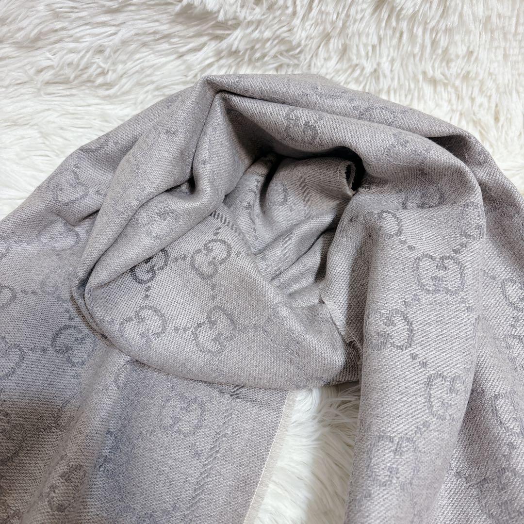 GUCCI グッチ マフラー GG柄 リバーシブル ウール 混紡 グレー系