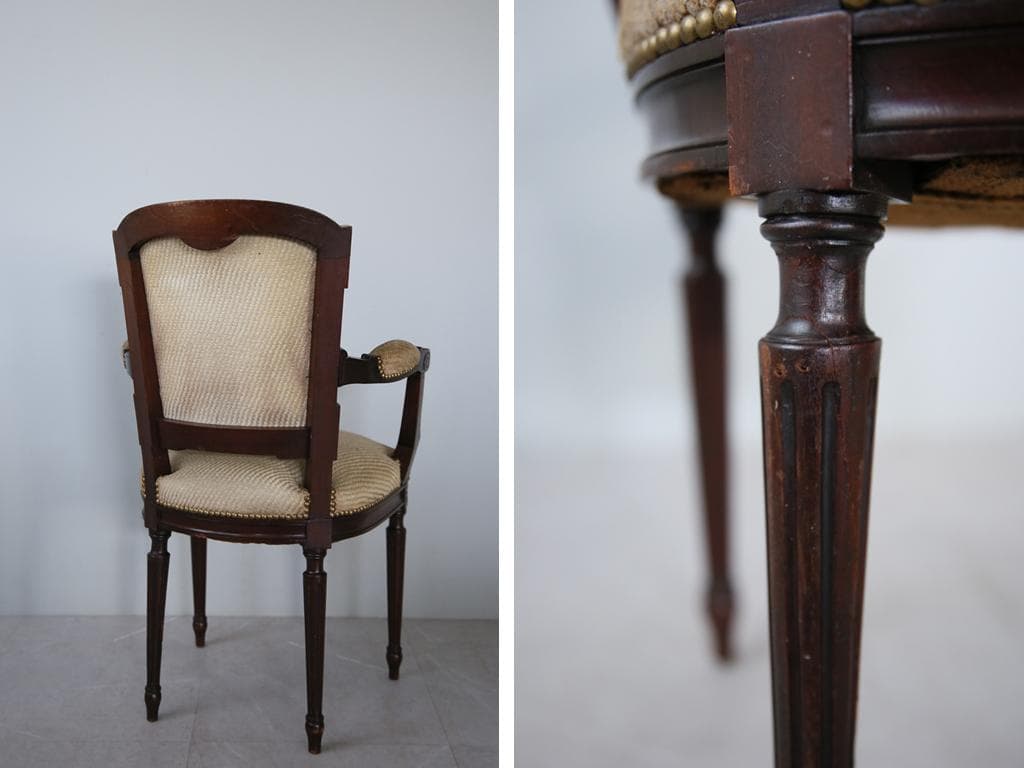 フランスアンティークルイ16世様式アームチェア/サロンイス/肘掛け90-78-2