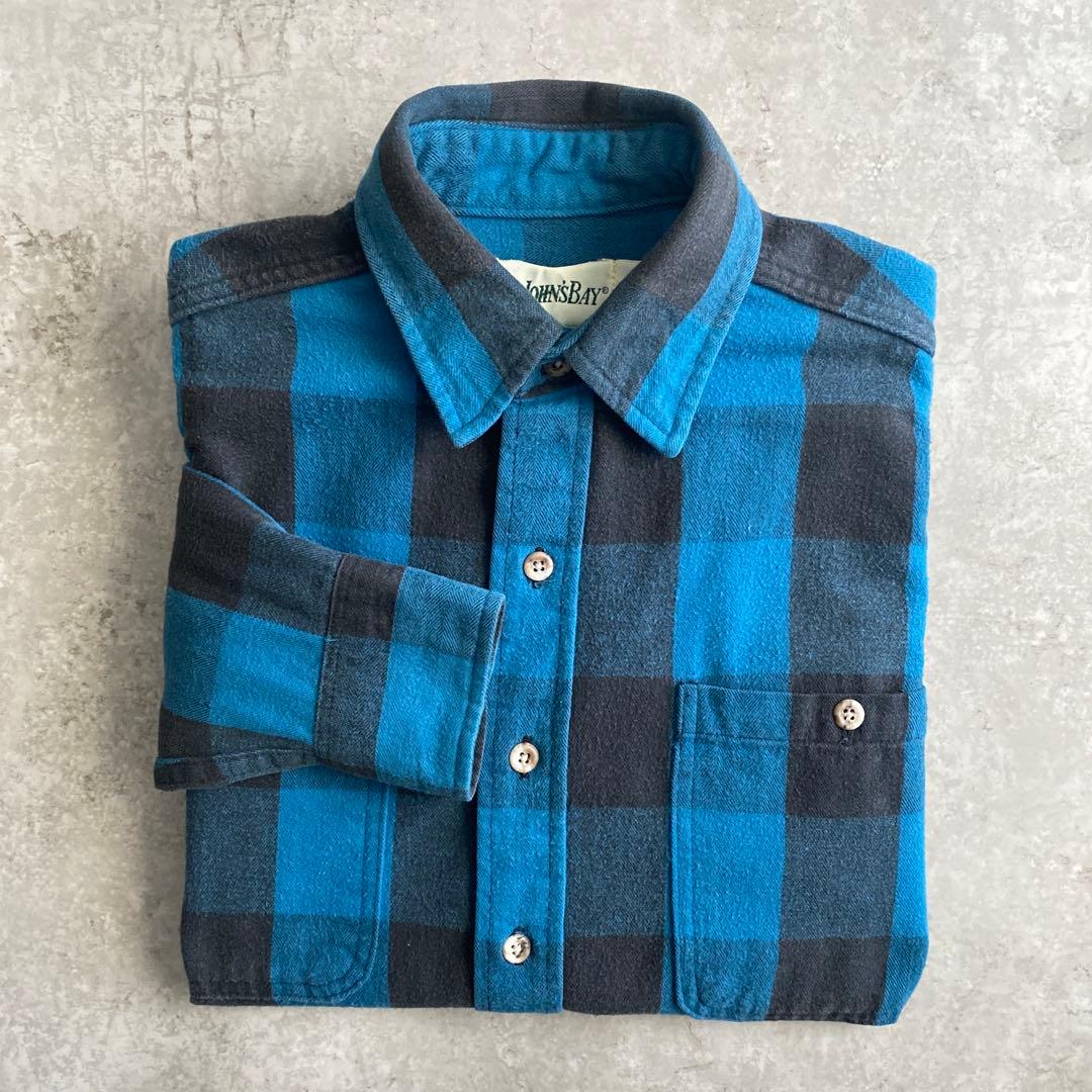 最高で最強の配色 90s ST JOHN'S BAY ネルシャツ 青×黒 M