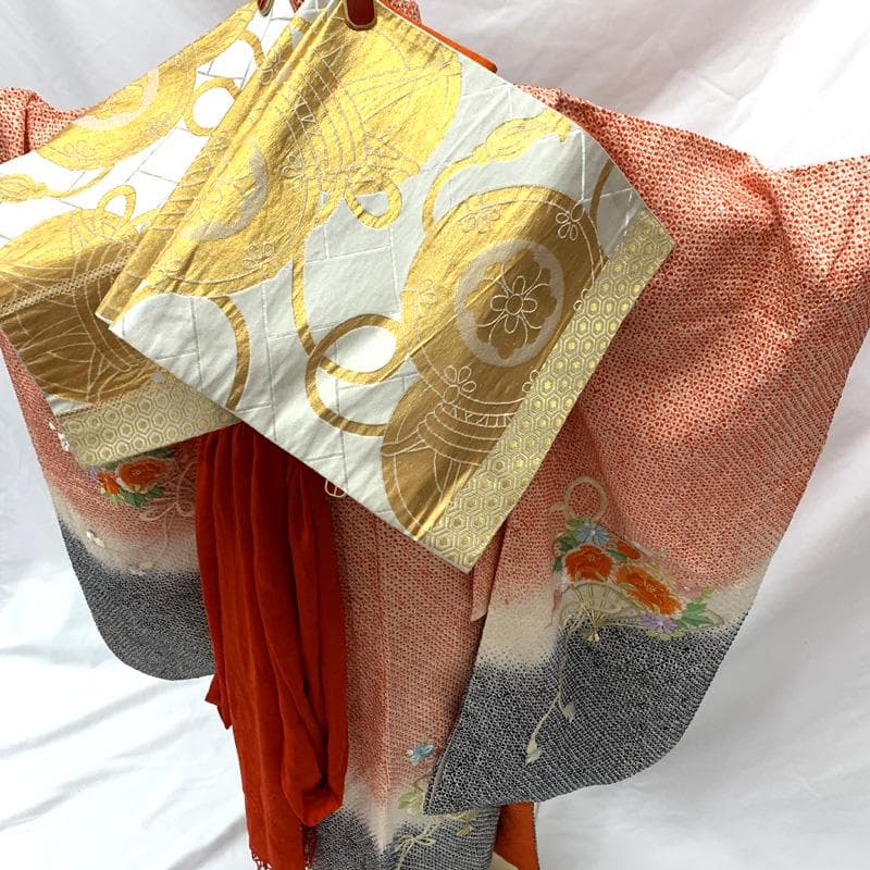 505ag1,帯揚げ,しごき□七五三 七歳 女児 着物&袋帯&長襦袢 総絞り