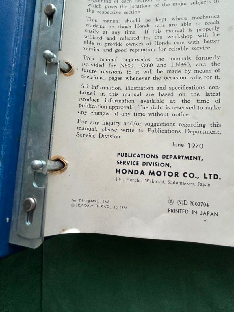 海外用 HONDA 360/400/600 Shop Manual